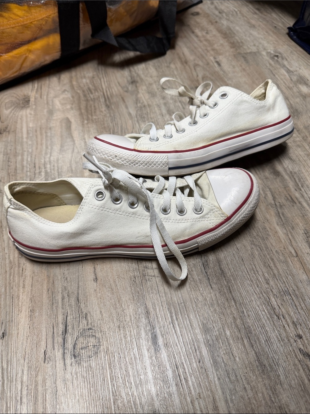 Converse Cream Low-Top Canvas Sneakers with Red Stripe